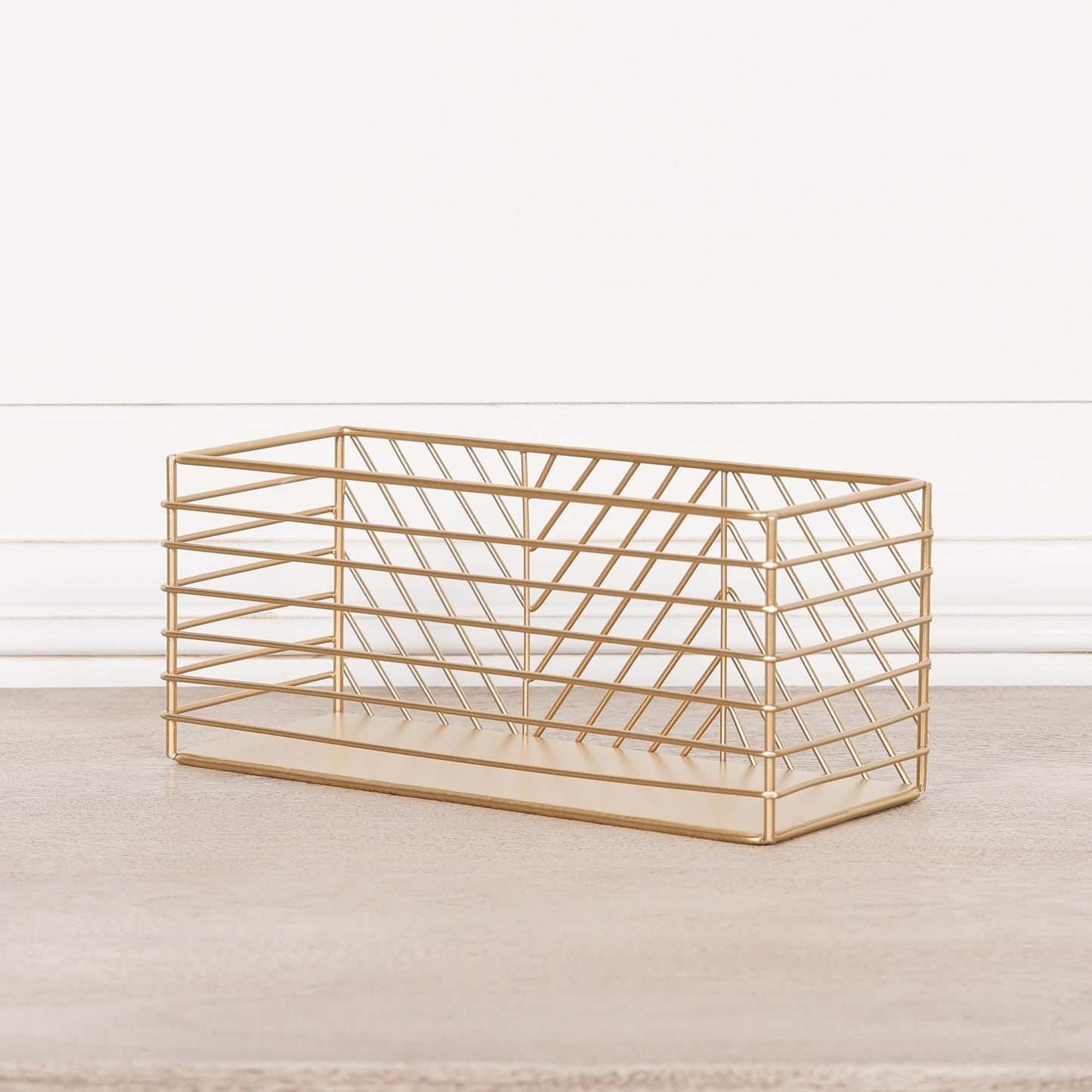 Gold Painted Rectangular Metal Storage Basket CasaFenix