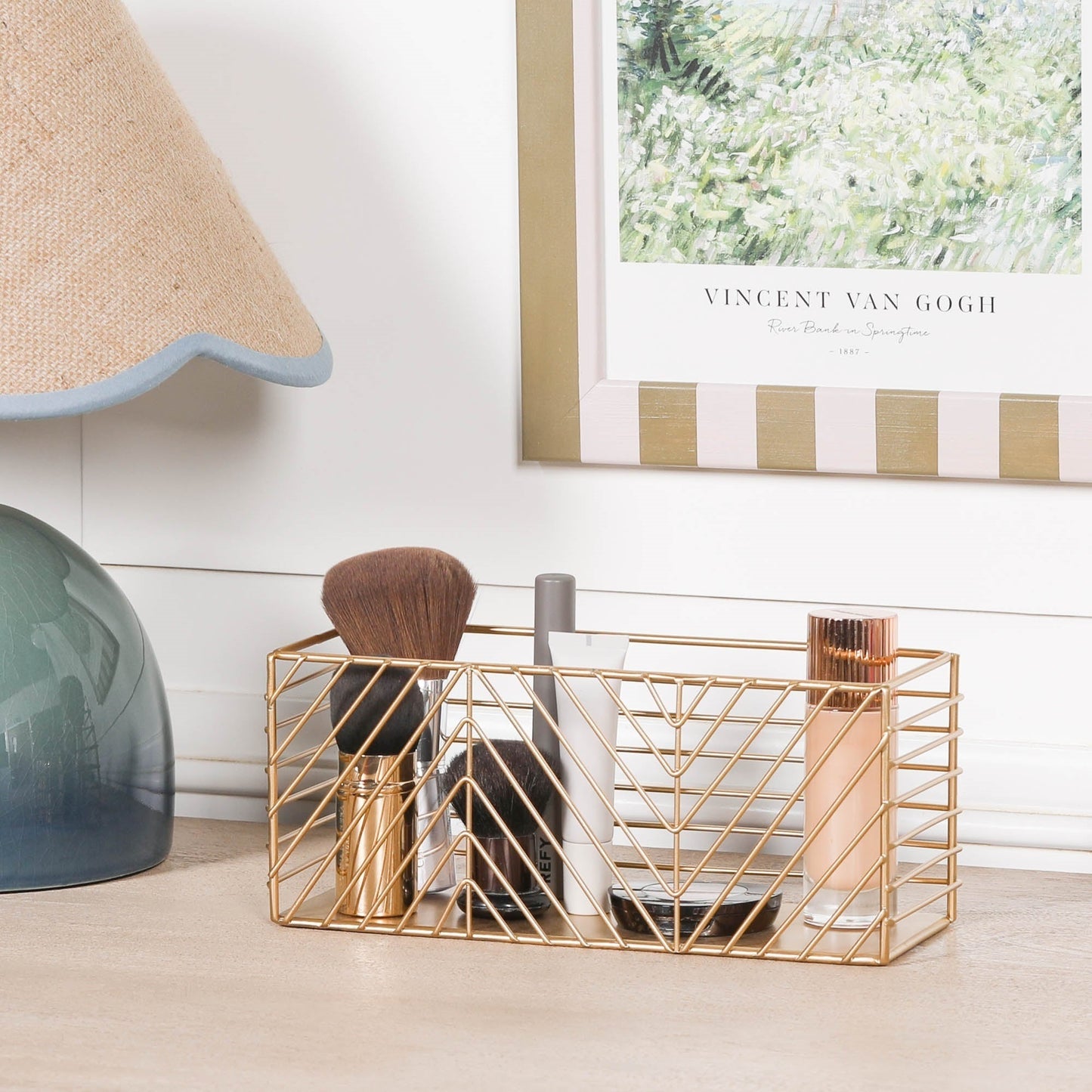 Gold Painted Rectangular Metal Storage Basket CasaFenix