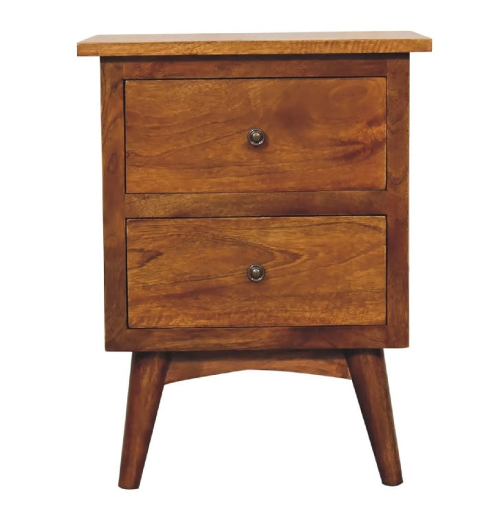 Chestnut Bedside 2 Drawer Bedside Chest Chestnut Finish over Mango Wood - CasaFenix