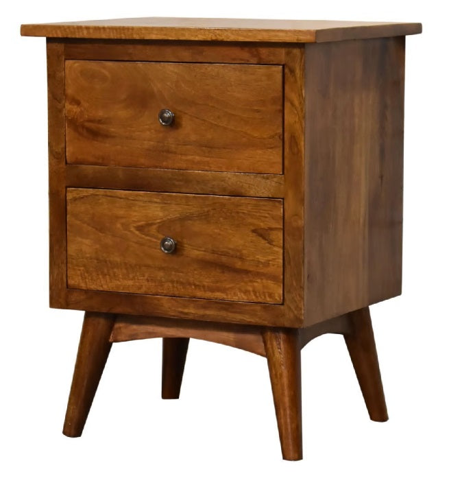 Chestnut Bedside 2 Drawer Bedside Chest Chestnut Finish over Mango Wood - CasaFenix