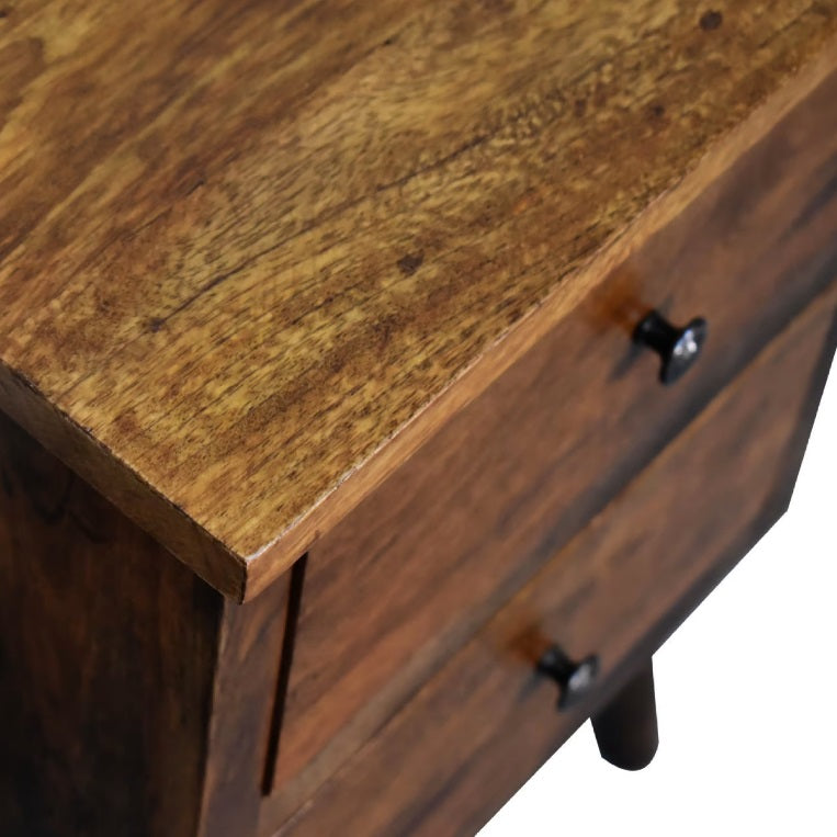 Chestnut Bedside 2 Drawer Bedside Chest Chestnut Finish over Mango Wood - CasaFenix