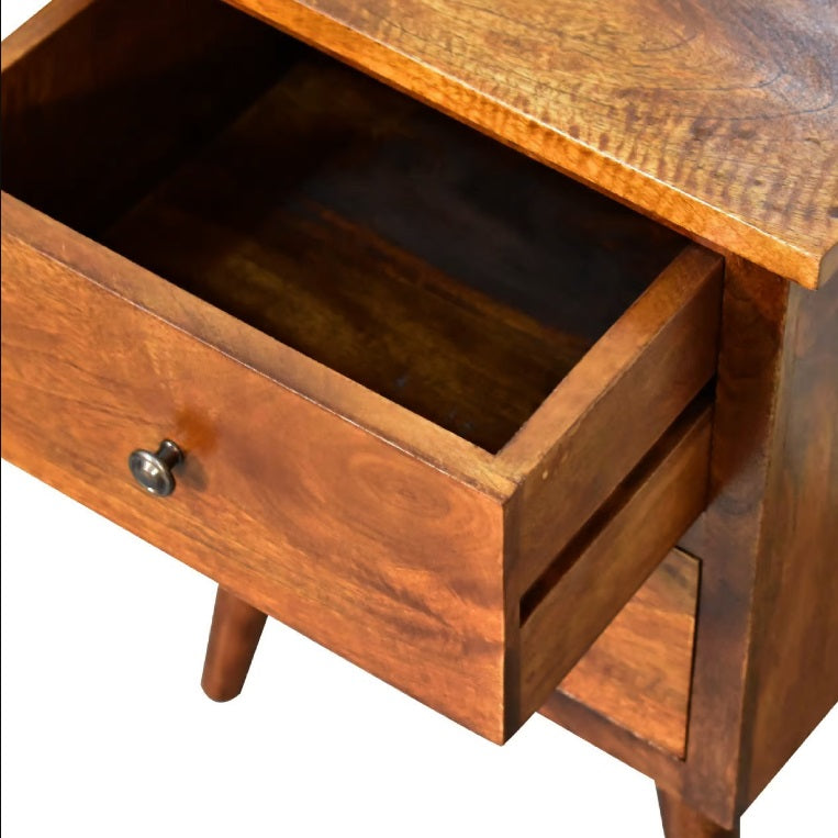 Chestnut Bedside 2 Drawer Bedside Chest Chestnut Finish over Mango Wood - CasaFenix