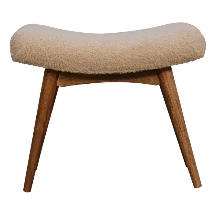 Bouclé Cream Fabric Curved Bench Bedroom Stool - CasaFenix