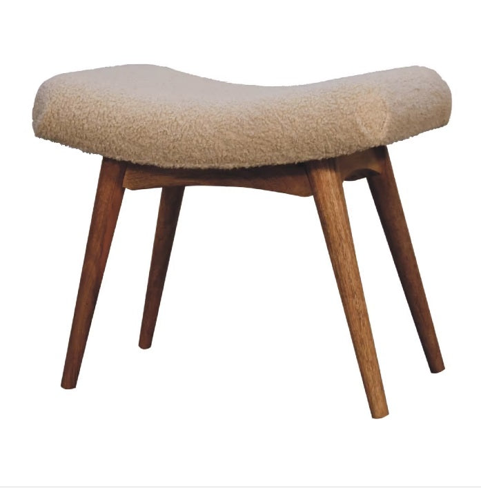 Bouclé Cream Fabric Curved Bench Bedroom Stool - CasaFenix