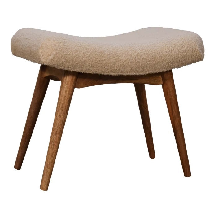 Bouclé Cream Fabric Curved Bench Bedroom Stool - CasaFenix