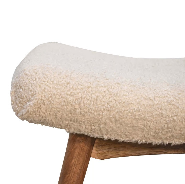 Bouclé Cream Fabric Curved Bench Bedroom Stool - CasaFenix