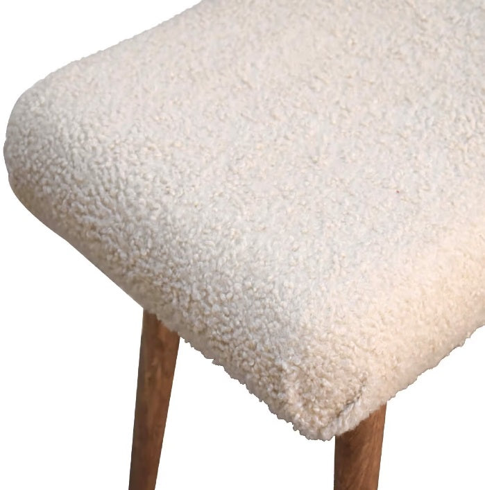 Bouclé Cream Fabric Curved Bench Bedroom Stool - CasaFenix