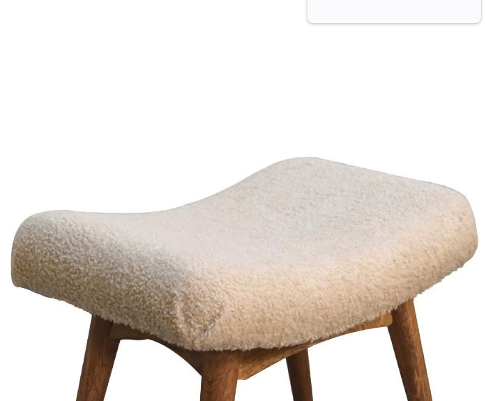 Bouclé Cream Fabric Curved Bench Bedroom Stool - CasaFenix