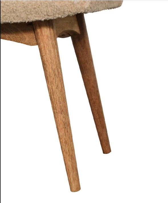 Bouclé Cream Fabric Curved Bench Bedroom Stool - CasaFenix