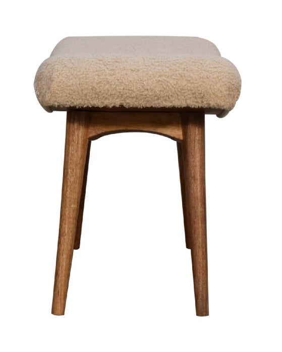 Bouclé Cream Fabric Curved Bench Bedroom Stool - CasaFenix