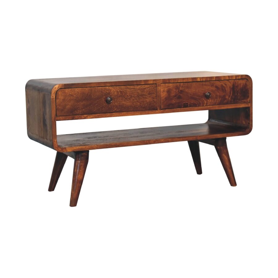 Reverse Curved Chestnut Media Unit TV Stand CasaFenix