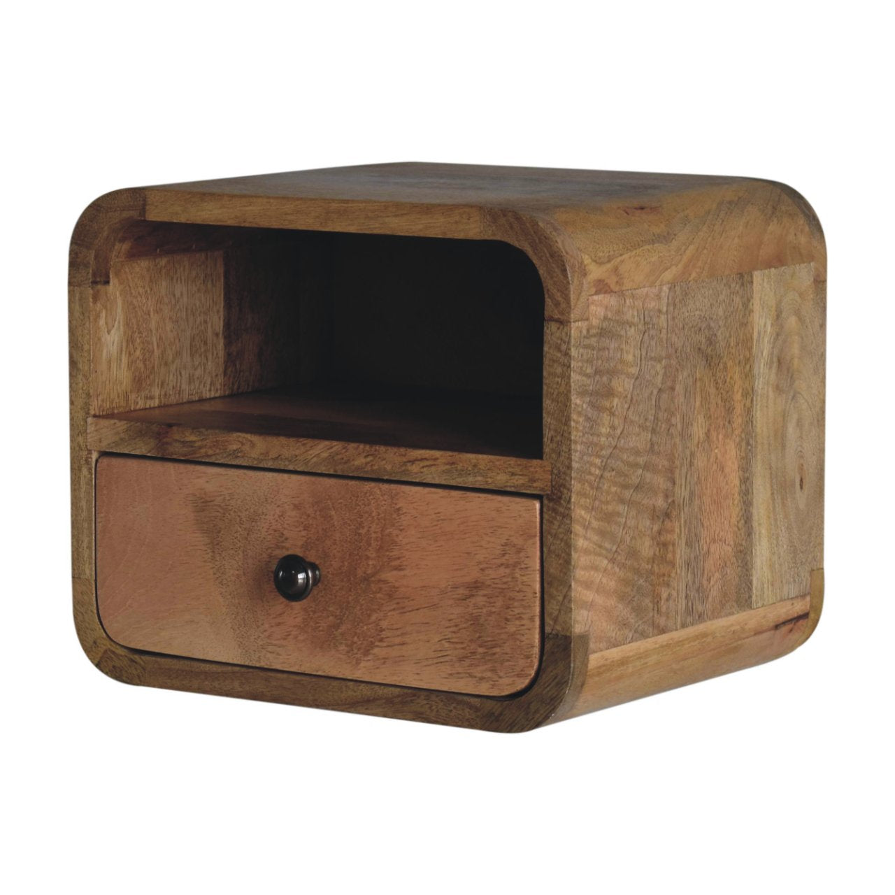 Extra Mini Wall Mounted Curved Oak-ish Bedside with Open Slot Bedside table / chest CasaFenix