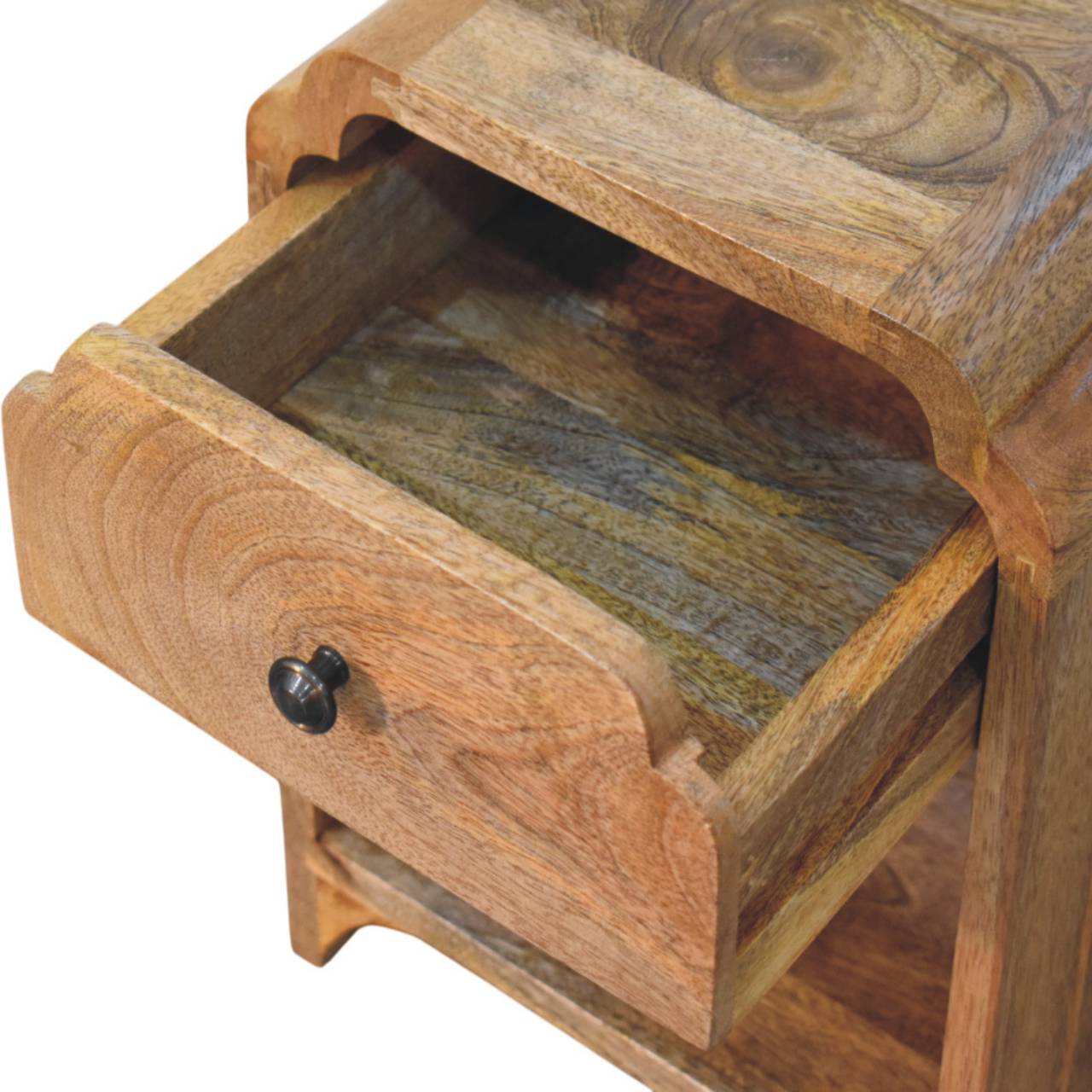 Newton Mini Oak-ish Nightstand with a drawer and open shelf Bedside table / chest CasaFenix