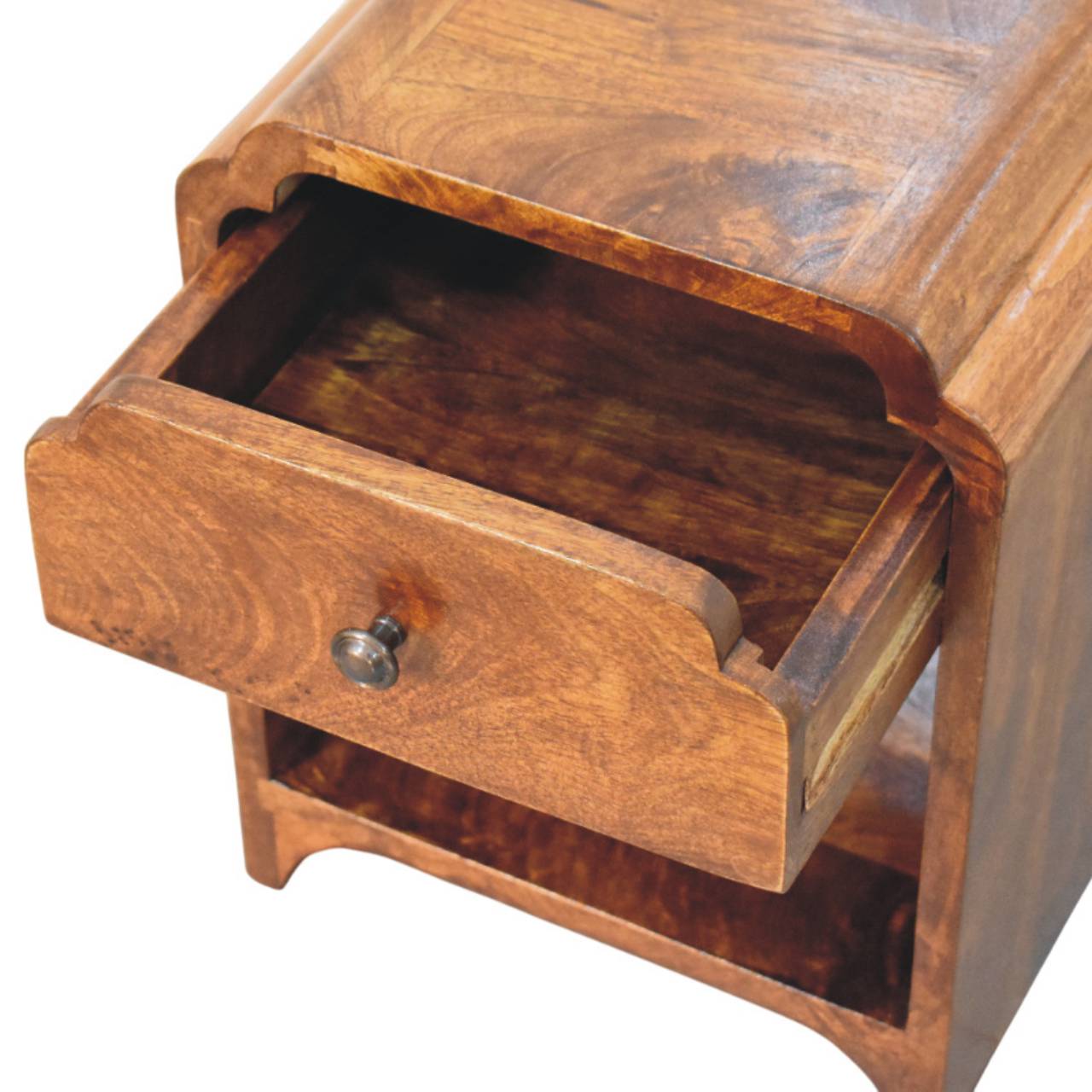 Newton Mini Chestnut Nightstand with a drawer and open shelf Bedside table / chest CasaFenix