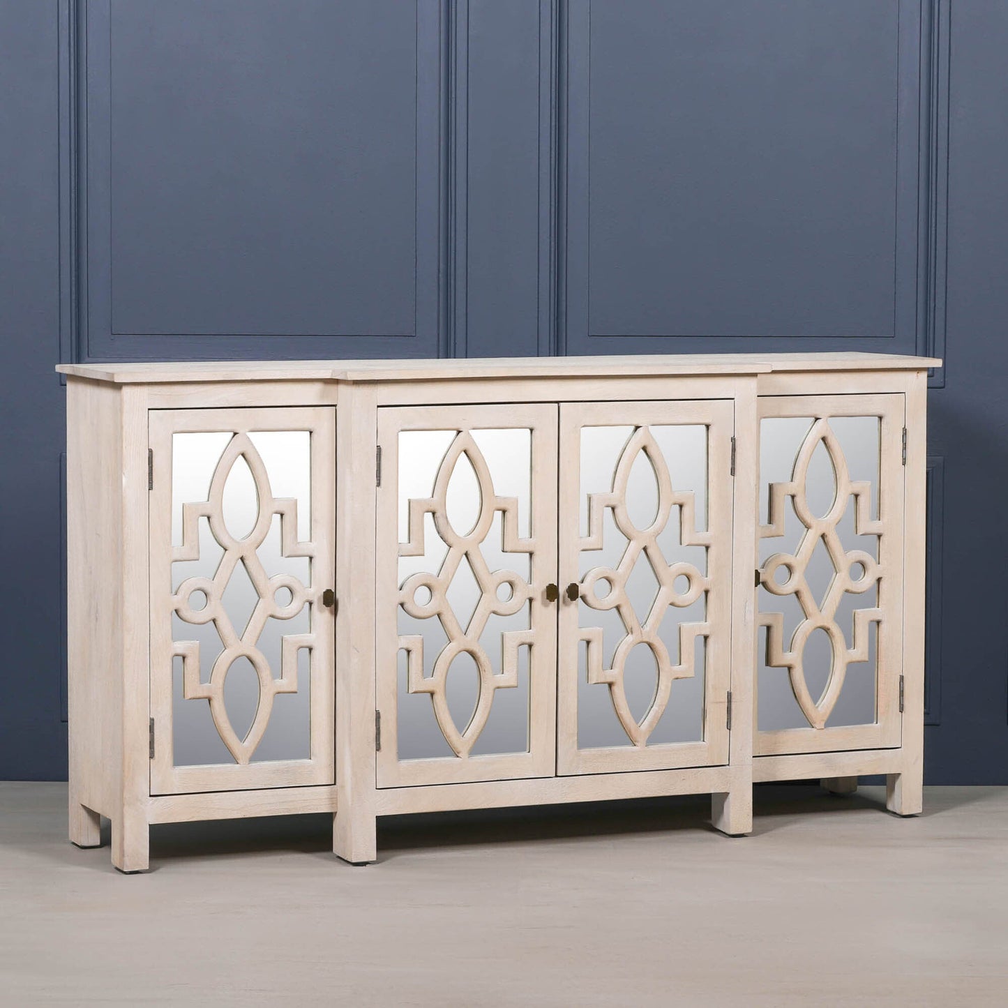 Wooden 4 Door Mirrored Breakfront Sideboard Buffets & Sideboards CasaFenix
