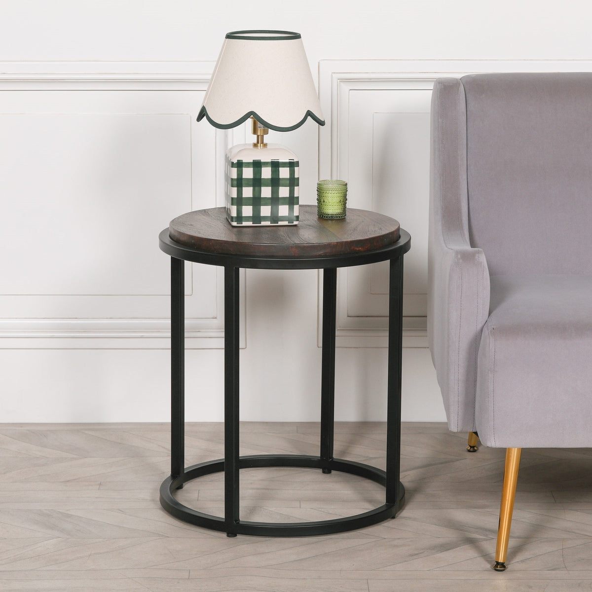 Black Metal and Mango Wood Occasional Side Table Side table CasaFenix