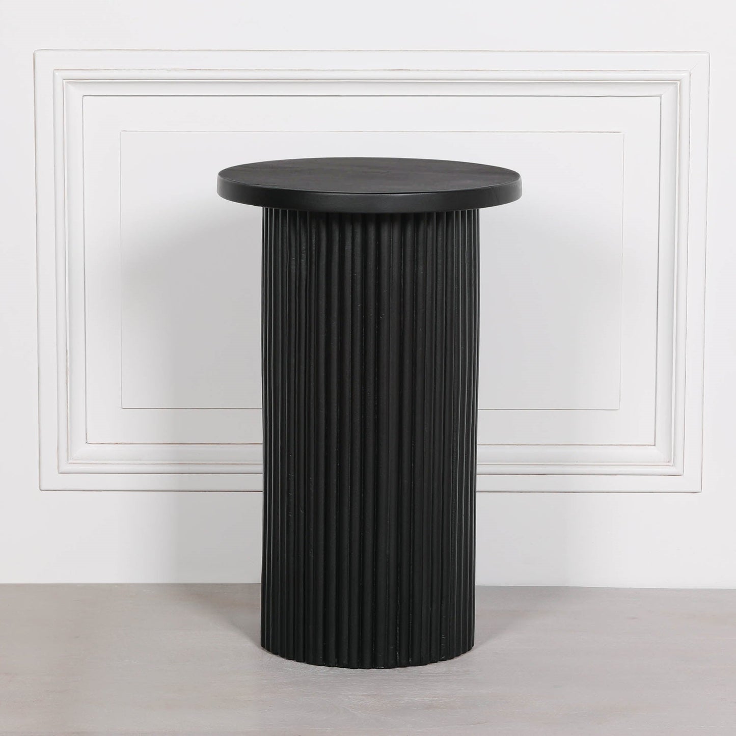 Ribbed Black Round Side Occasional Table CasaFenix