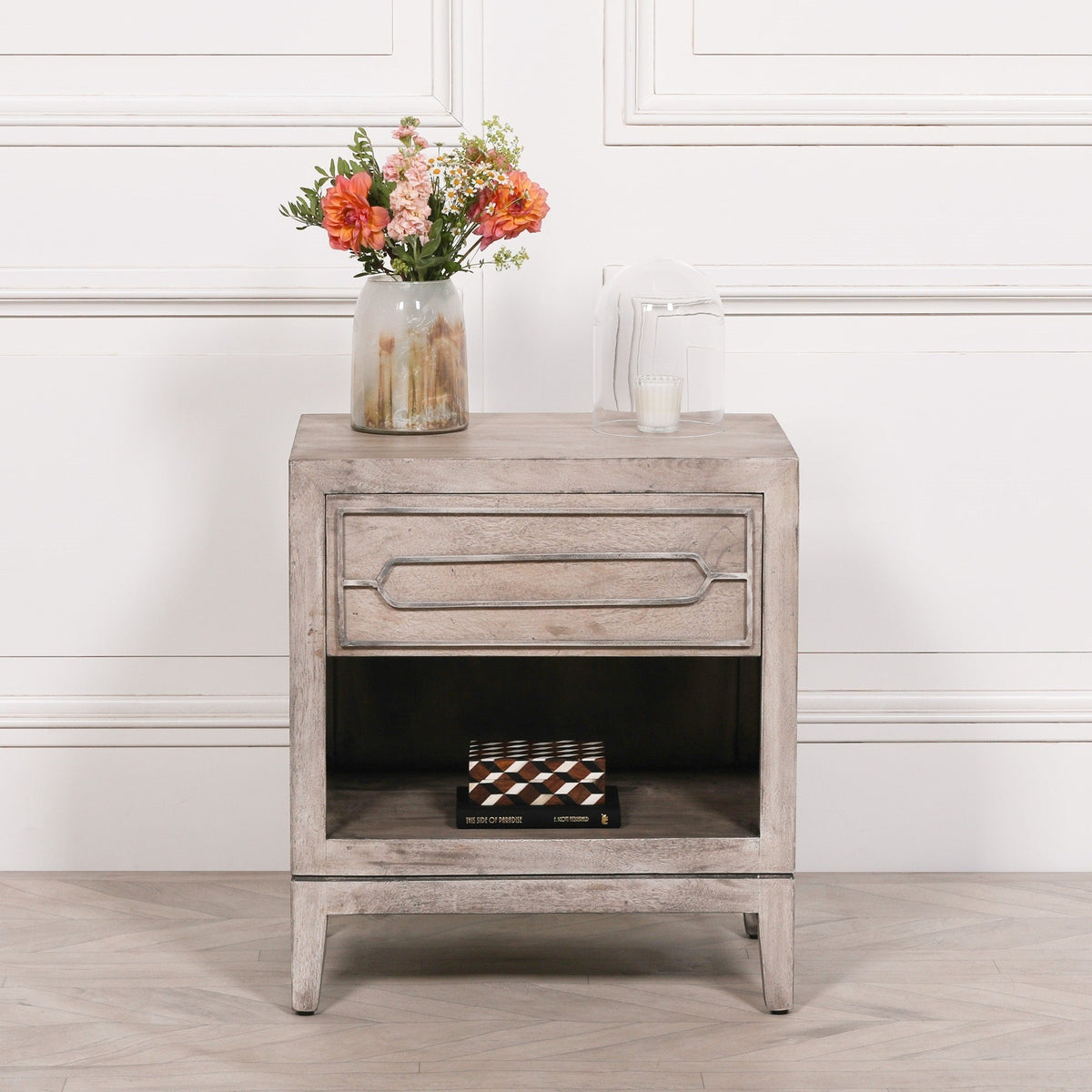 Solid Mango Wood Bedside Table with Drawer and Open Shelf Bedside table / chest CasaFenix