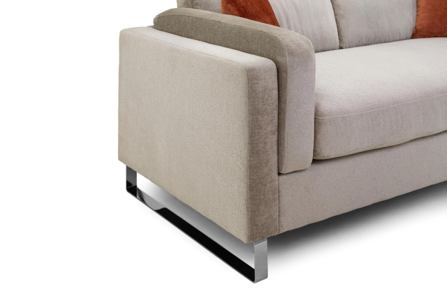 Kingston Chrome Legs Fabric Sofa in Beige or Grey. Available in 1, 2, 3 Seat and a Footstool Sofa CasaFenix