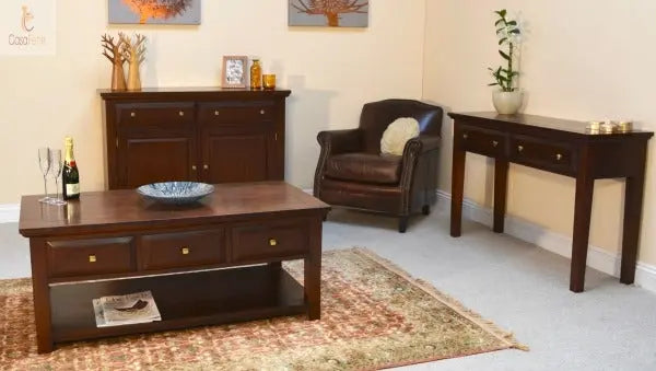 1 Drawer Yorke Contemporary Collection Side / Lamp Table Solid Mahogany - CasaFenix