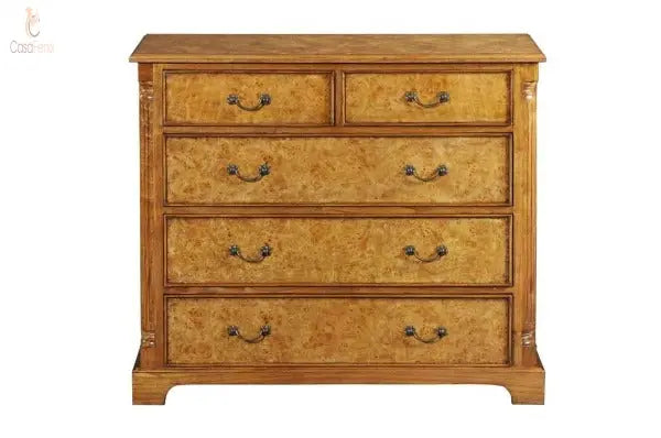 Large Cheshire Walnut Collection Bedroom Chest of 5 Drawers - CasaFenix