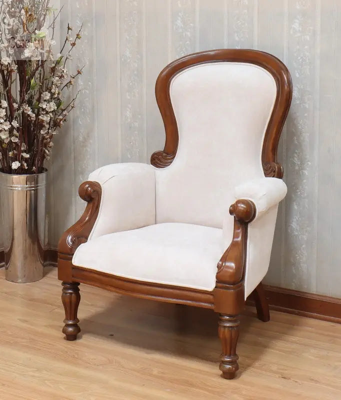 Large Round Back Arm Chair Antique Reproduction Fabric Solid