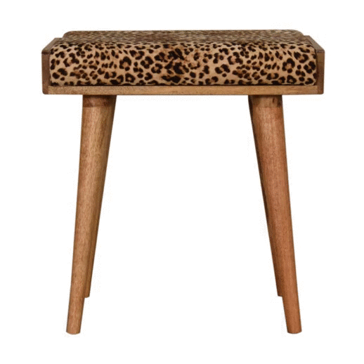 Leopard Animal Print Solid Mango Wood Velvet Tray Style Footstool Nordic Style - CasaFenix