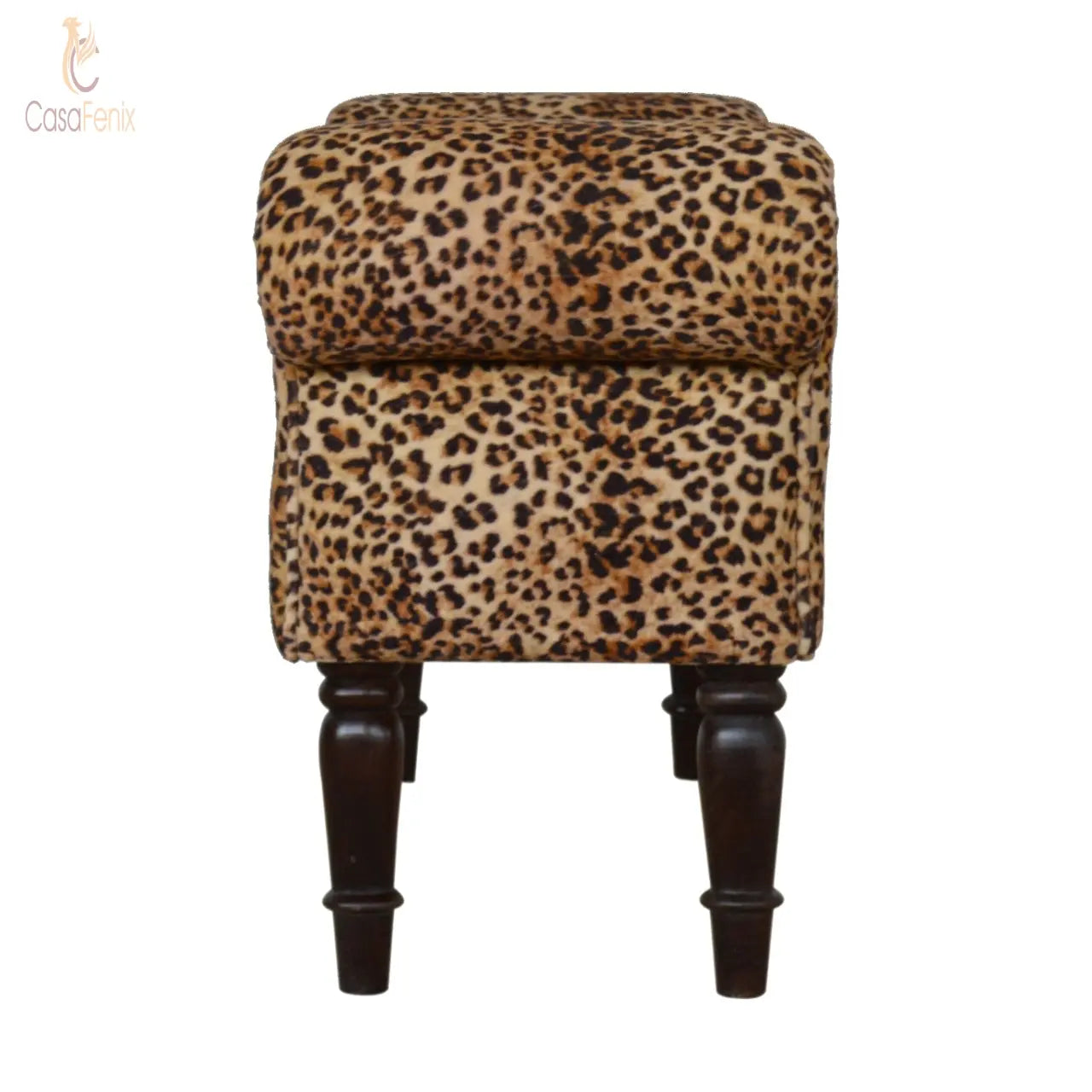Leopard Print Velvet Bench with Turned Feet Benches CasaFenix