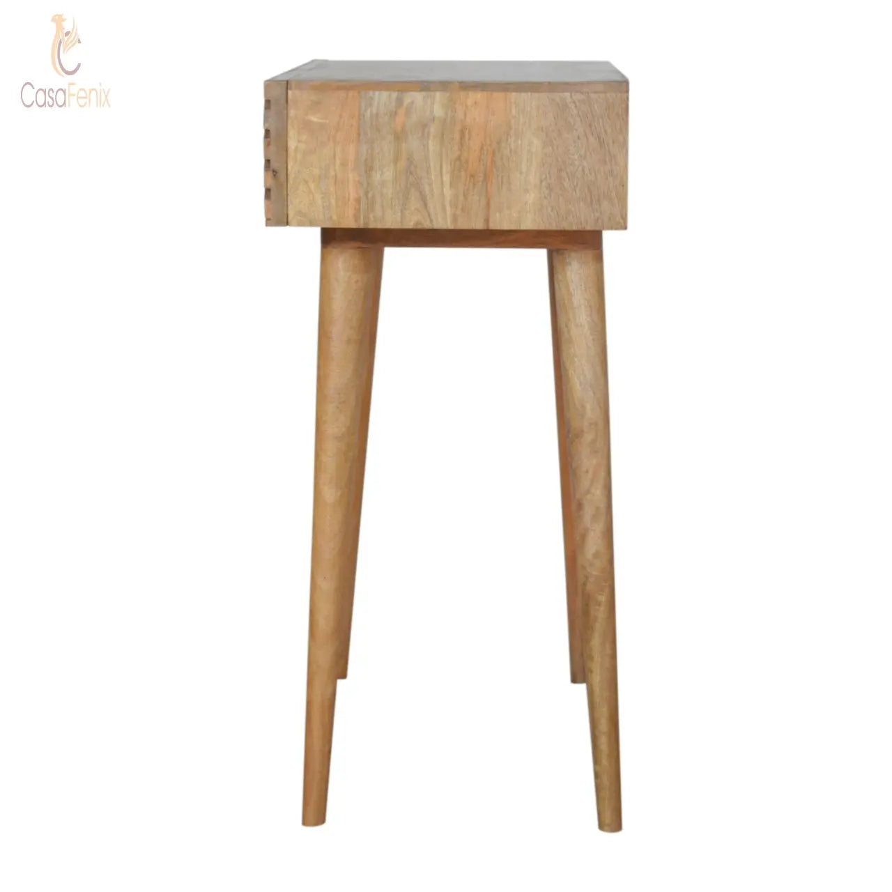 Line Carving Writing Desk 100% solid mango wood in an oak-ish finish - CasaFenix