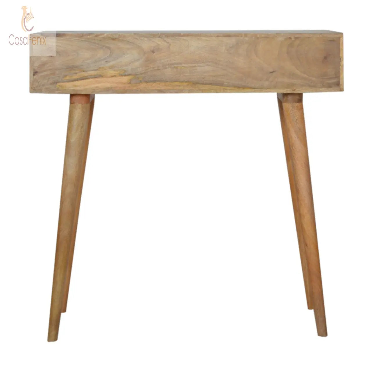 Line Carving Writing Desk 100% solid mango wood in an oak-ish finish - CasaFenix