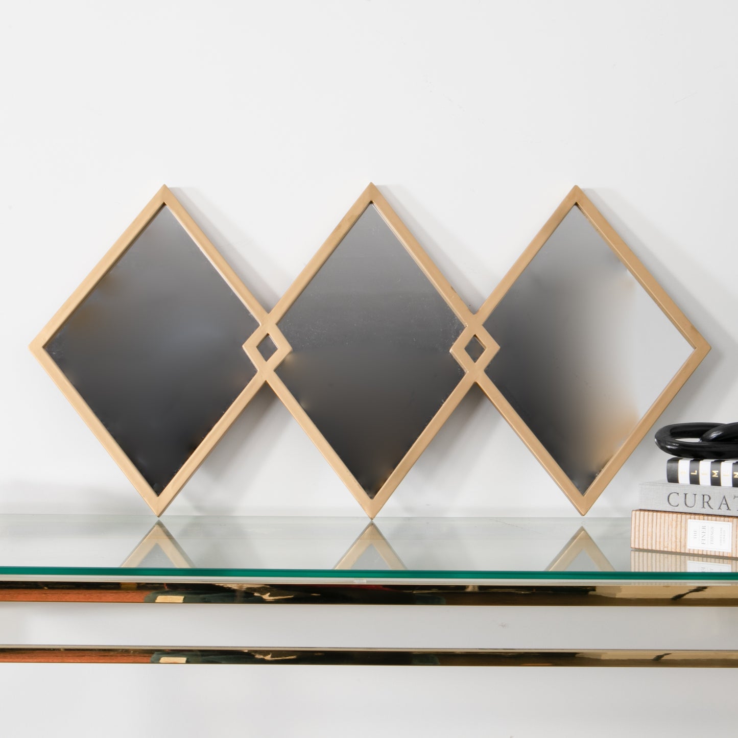 Trio of Gold Diamond Shaped Mirrors 80 x 40cm CasaFenix