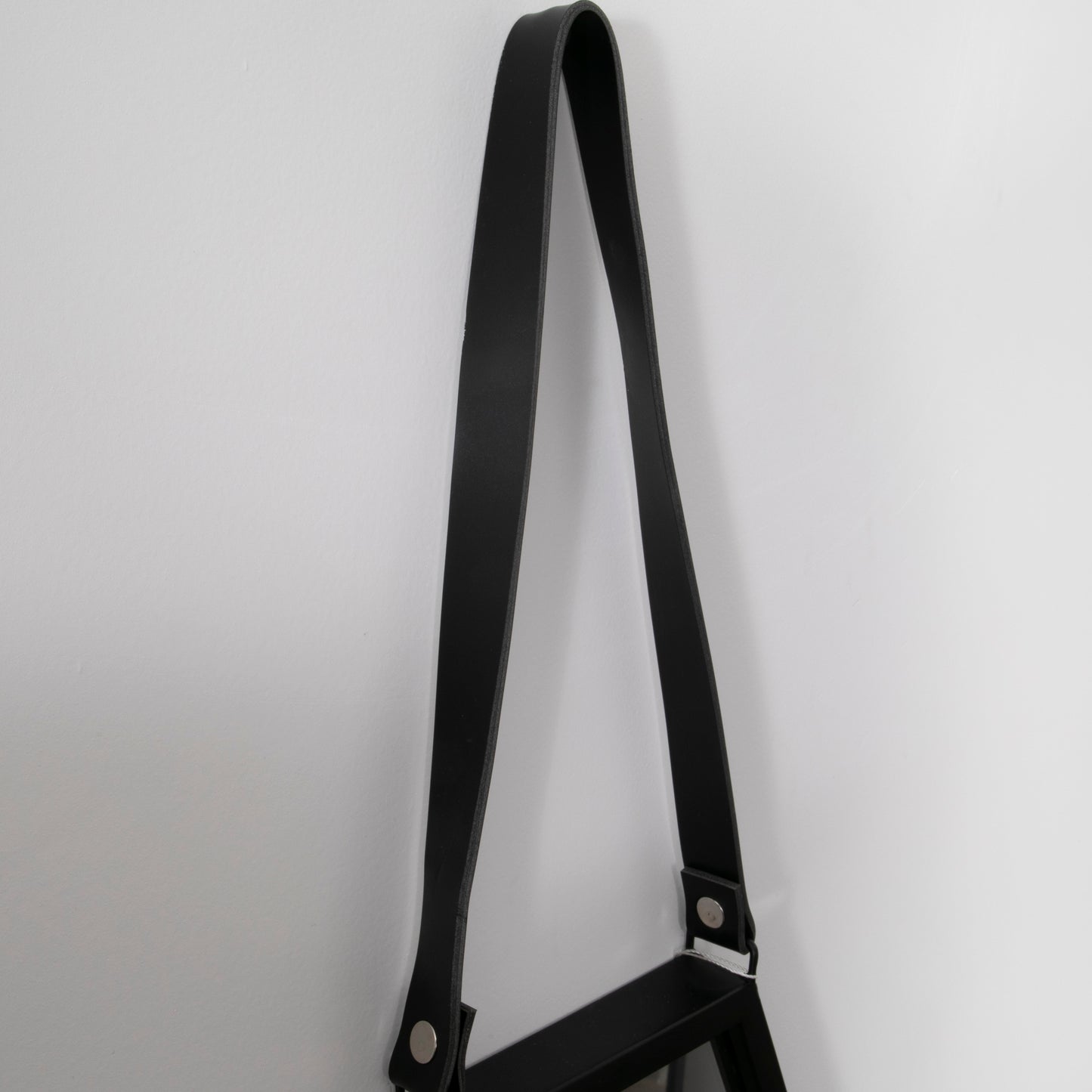 Hexagon Black Metal Wall Mirror with Leather Strap L47 x W36 x D3cm CasaFenix