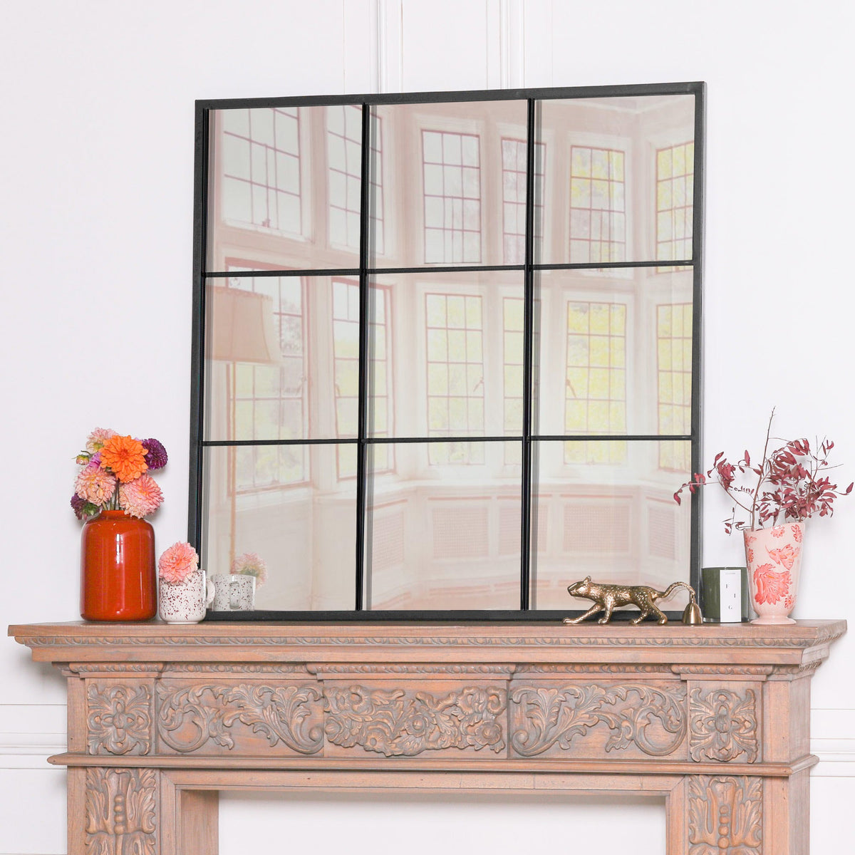 Black Metal 90cm Window Mirror Mirror CasaFenix