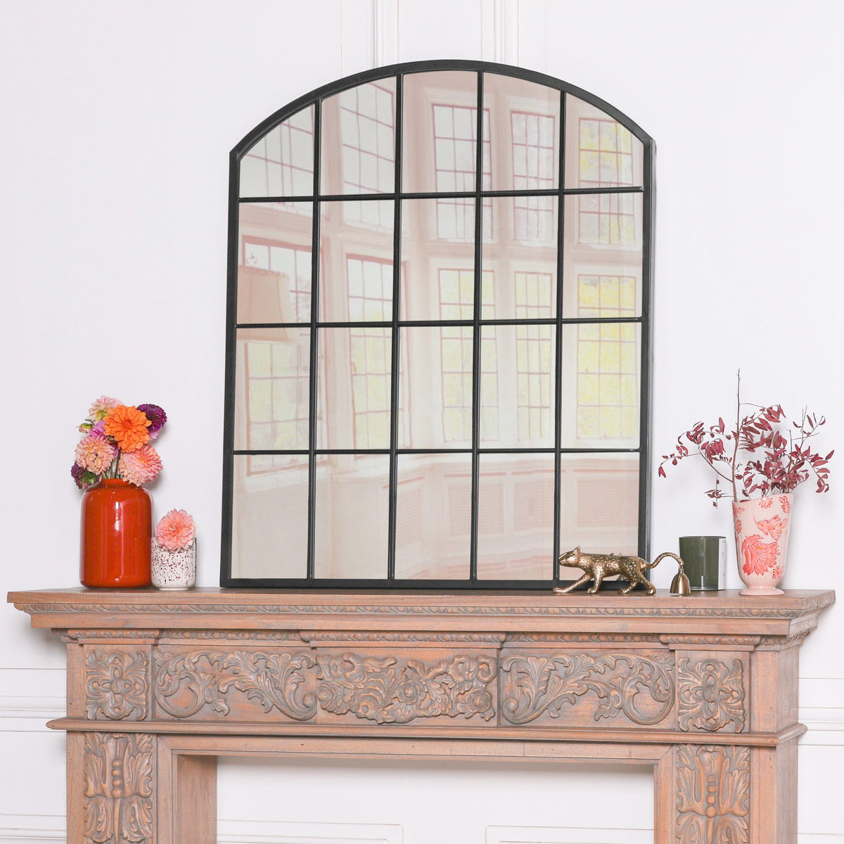 Black Metal Window-Style Wall Mirror H91 x W76cm Mirror CasaFenix