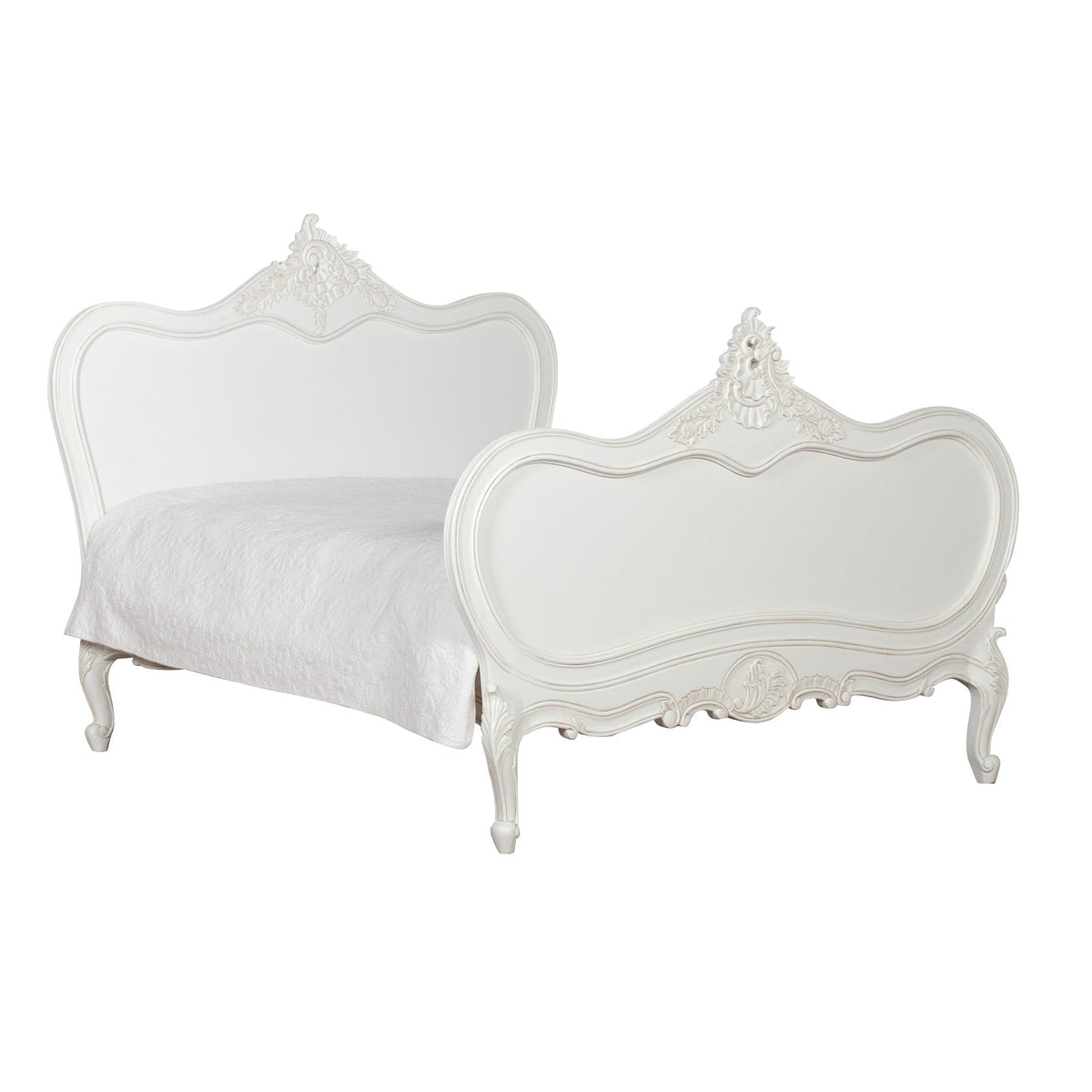 French Chateau White Carved Mahogany Double Bed Frame 4ft6 Beds & Bed Frames CasaFenix
