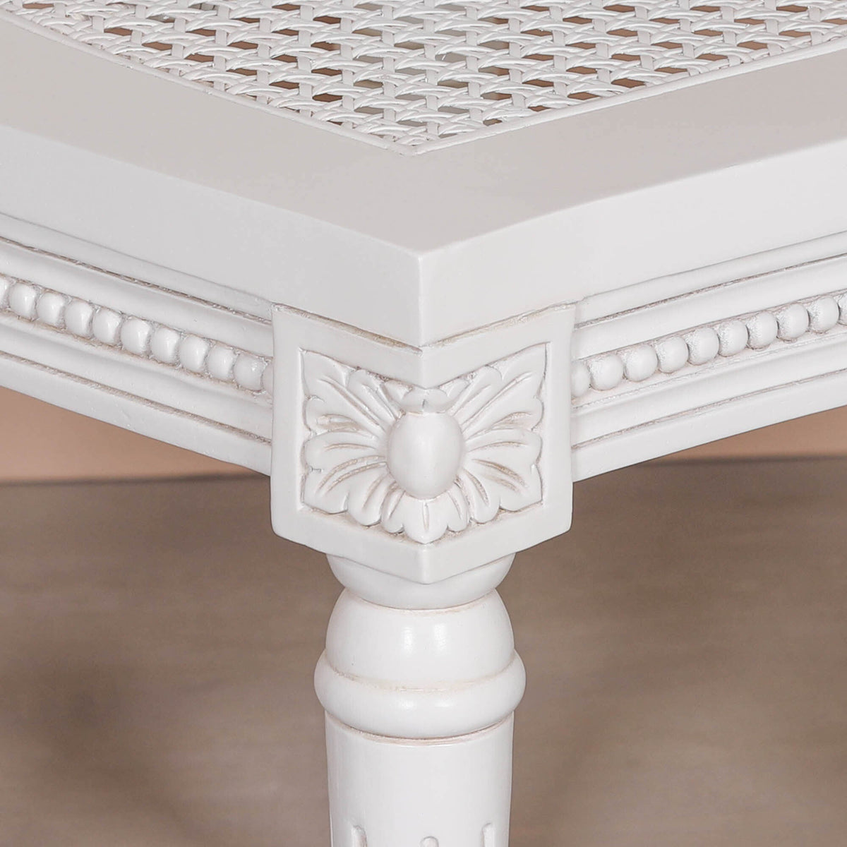 French Chateau Off-White Rattan Dining Chair with Carved Mahogany Frame Dining chair CasaFenix
