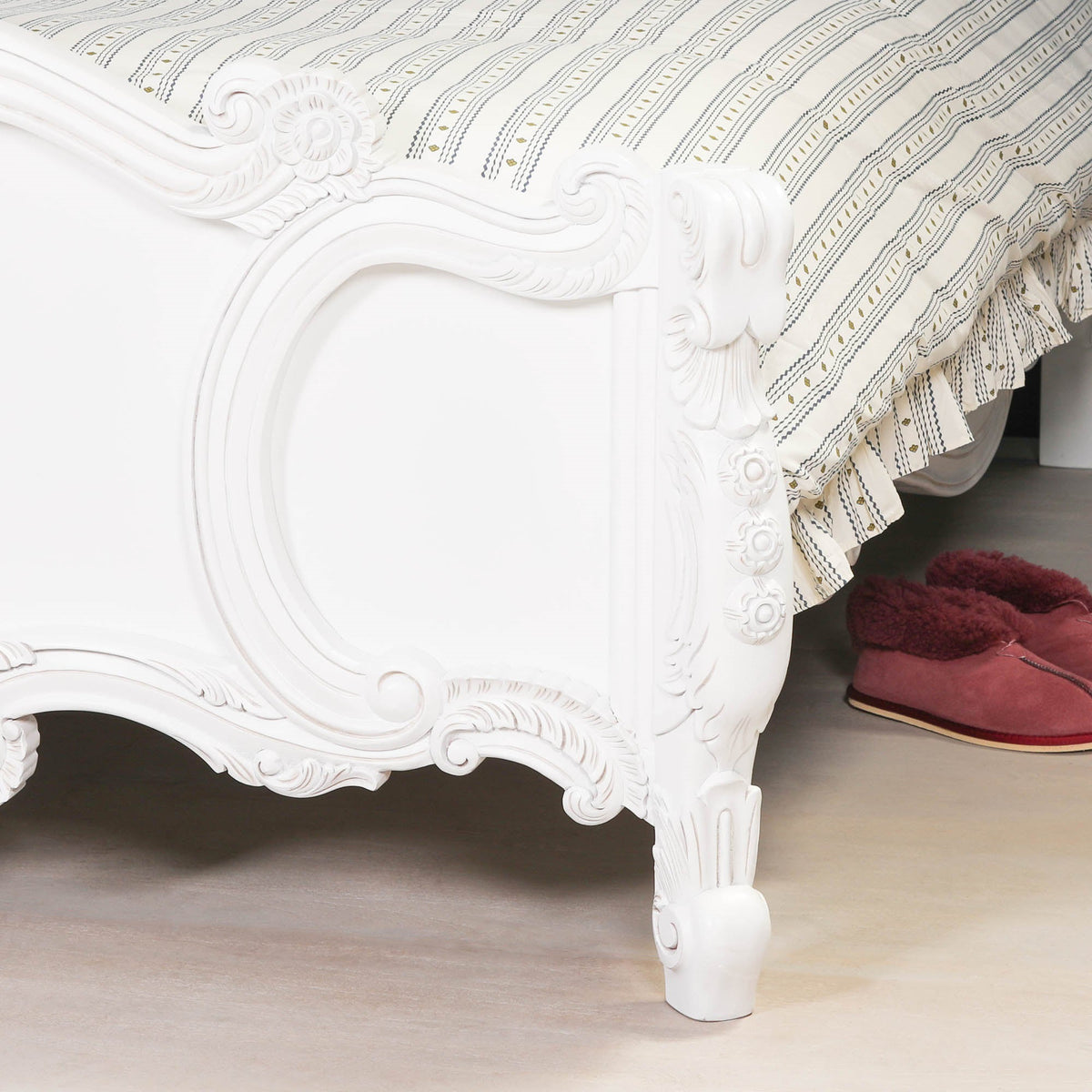 French Rococo White Hand-Carved Rose and Cherub King Size Bed Frame 5ft Beds & Bed Frames CasaFenix