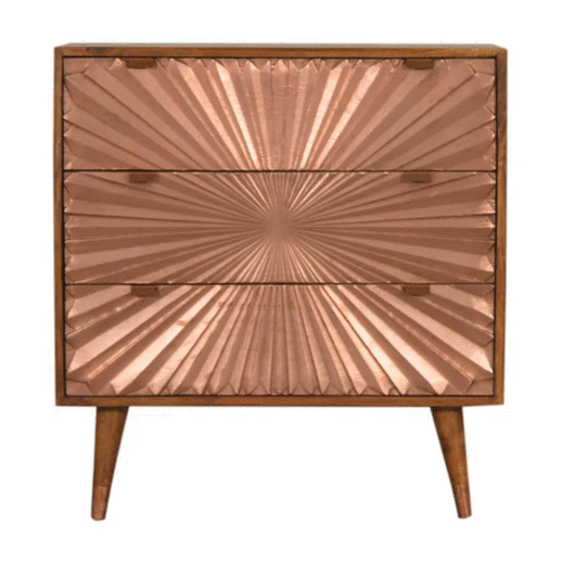 Manila Copper Chest 3 Metal Fronted Doors Chestnut Finish Nordic Design - CasaFenix