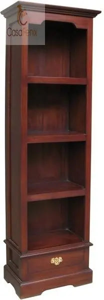 Narrow One Drawer Mahogany Bookcase 3 Fixed Shelves CasaFenix
