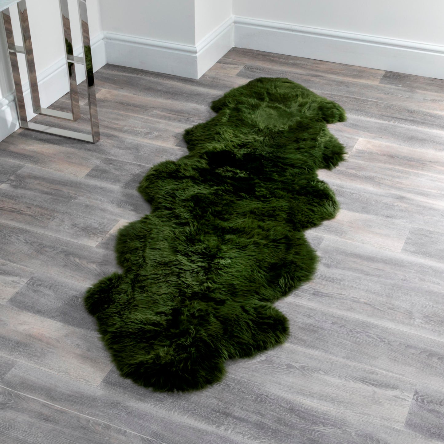 Double Olive Green Genuine Sheepskin Rug 240 x 60cm - CasaFenix