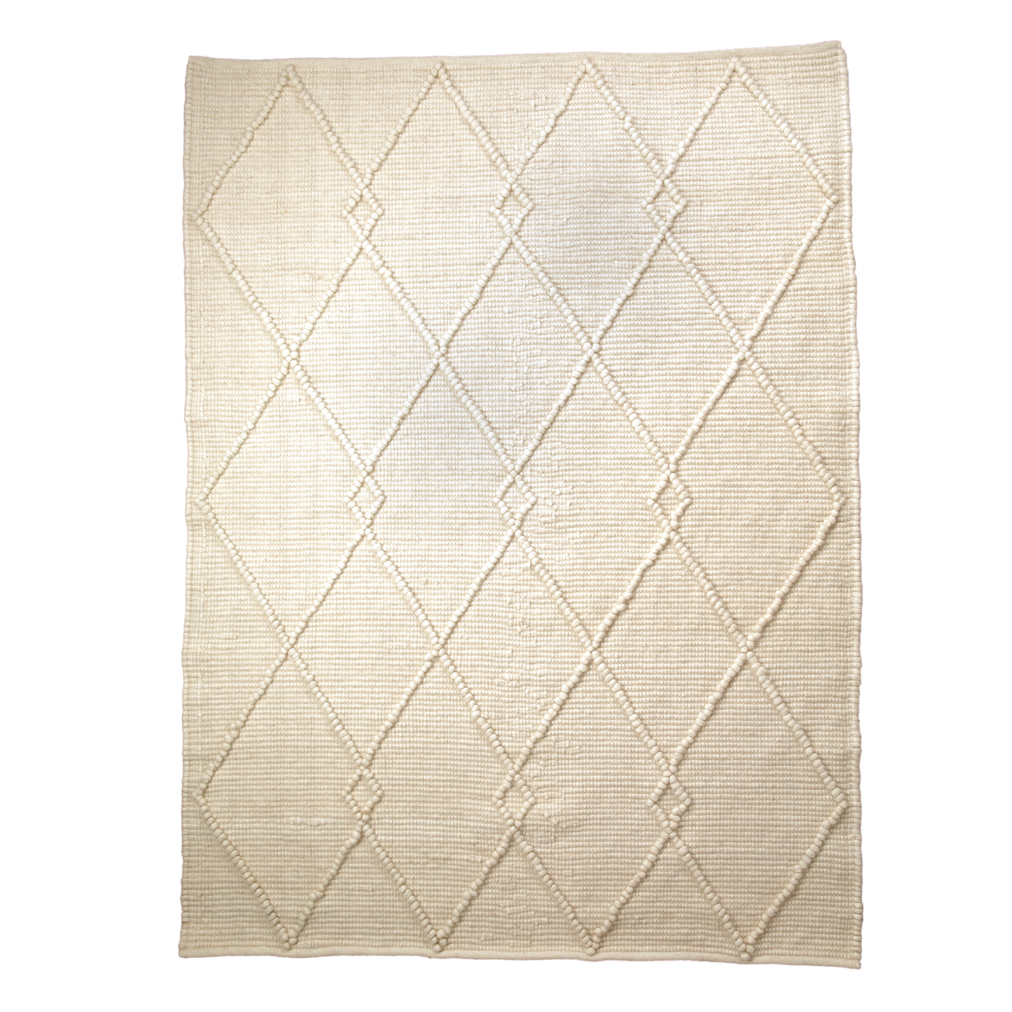 Cream Diamond Pattern Large Wool Rug 160 x 230cm Rugs CasaFenix