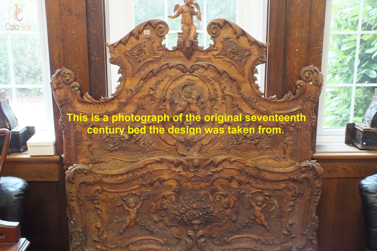 Reproduction of a Unique Carved Cherub bed in Solid Mahogany CasaFenix