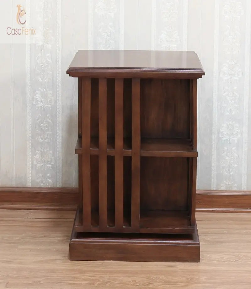 Rotating 8 Section Low Bookcase Solid Mahogany Fixed Shelves CasaFenix