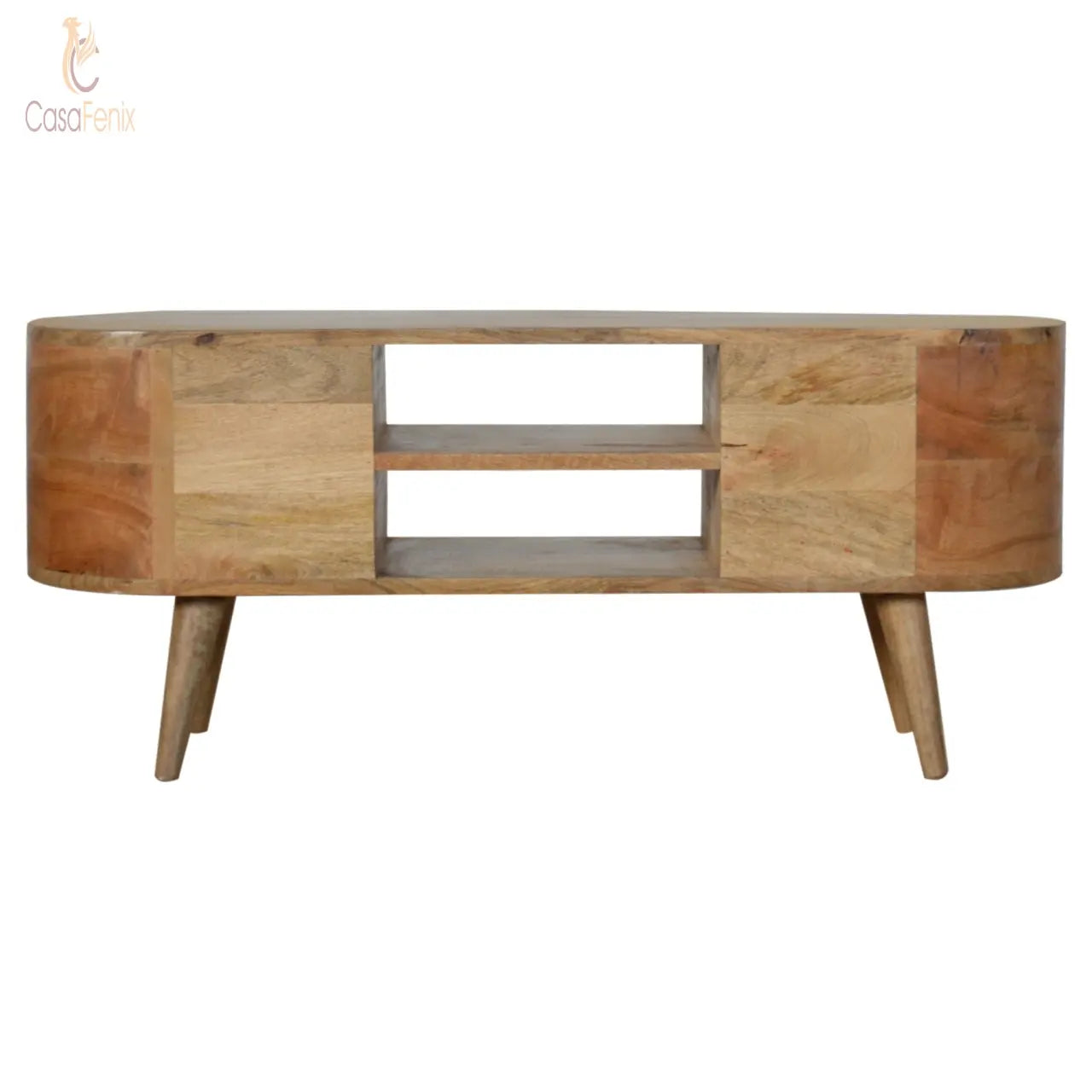 Rounded Entertainment Unit 4 Drawer TV Stand Oak-Ish FInish Solid Wood Entertainment Centers & TV Stands CasaFenix