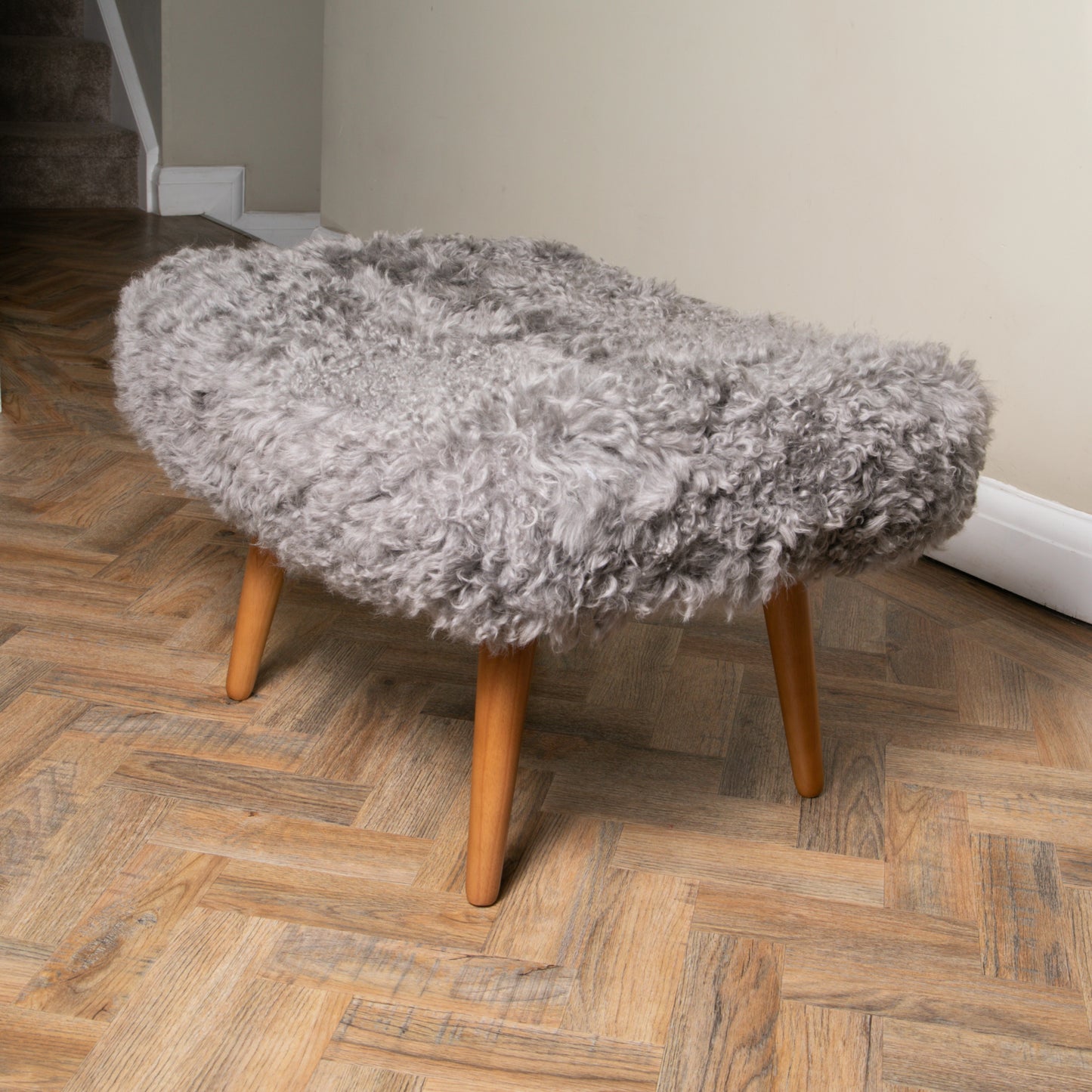 Shearling Sheepskin Grey Footstool 65x45cm - CasaFenix