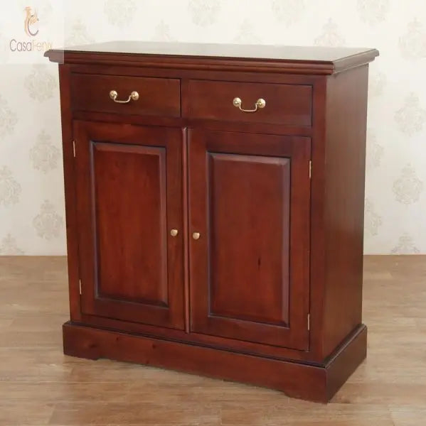 Solid Mahogany Panelled 2 Door Cabinet / Sideboard With 2 Drawers - CasaFenix