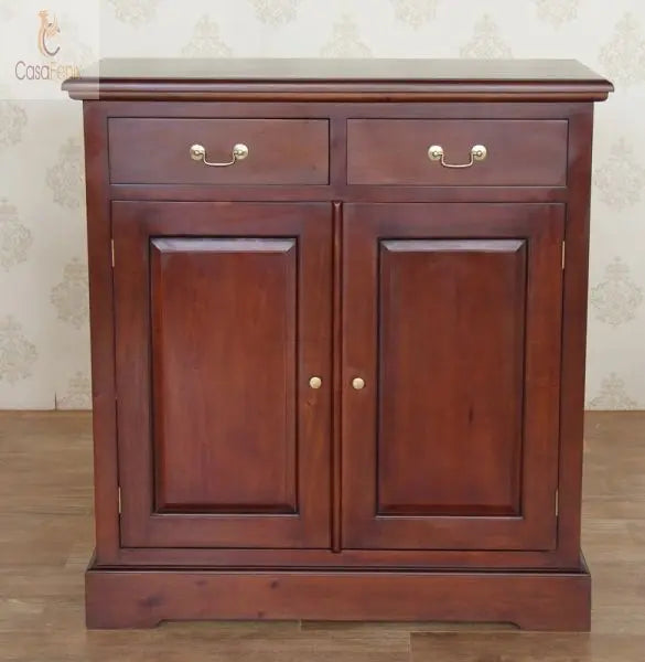 Solid Mahogany Panelled 2 Door Cabinet / Sideboard With 2 Drawers - CasaFenix