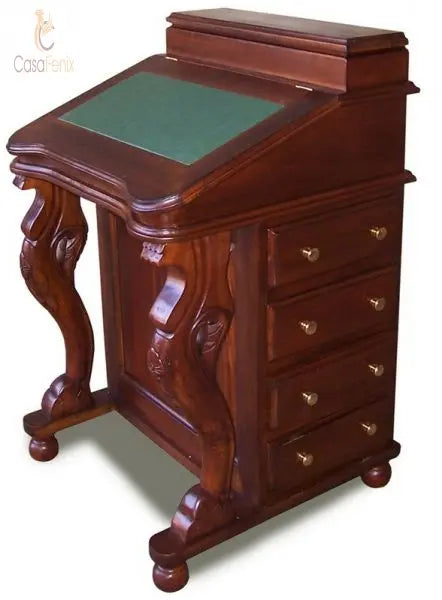 Small Davenport Desk Solid Mahogany Antique Reproduction CasaFenix
