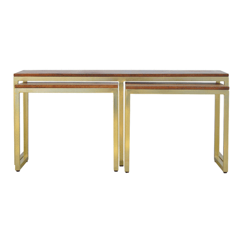 Solid Wood & Iron Gold Base Table Set of 3 - CasaFenix