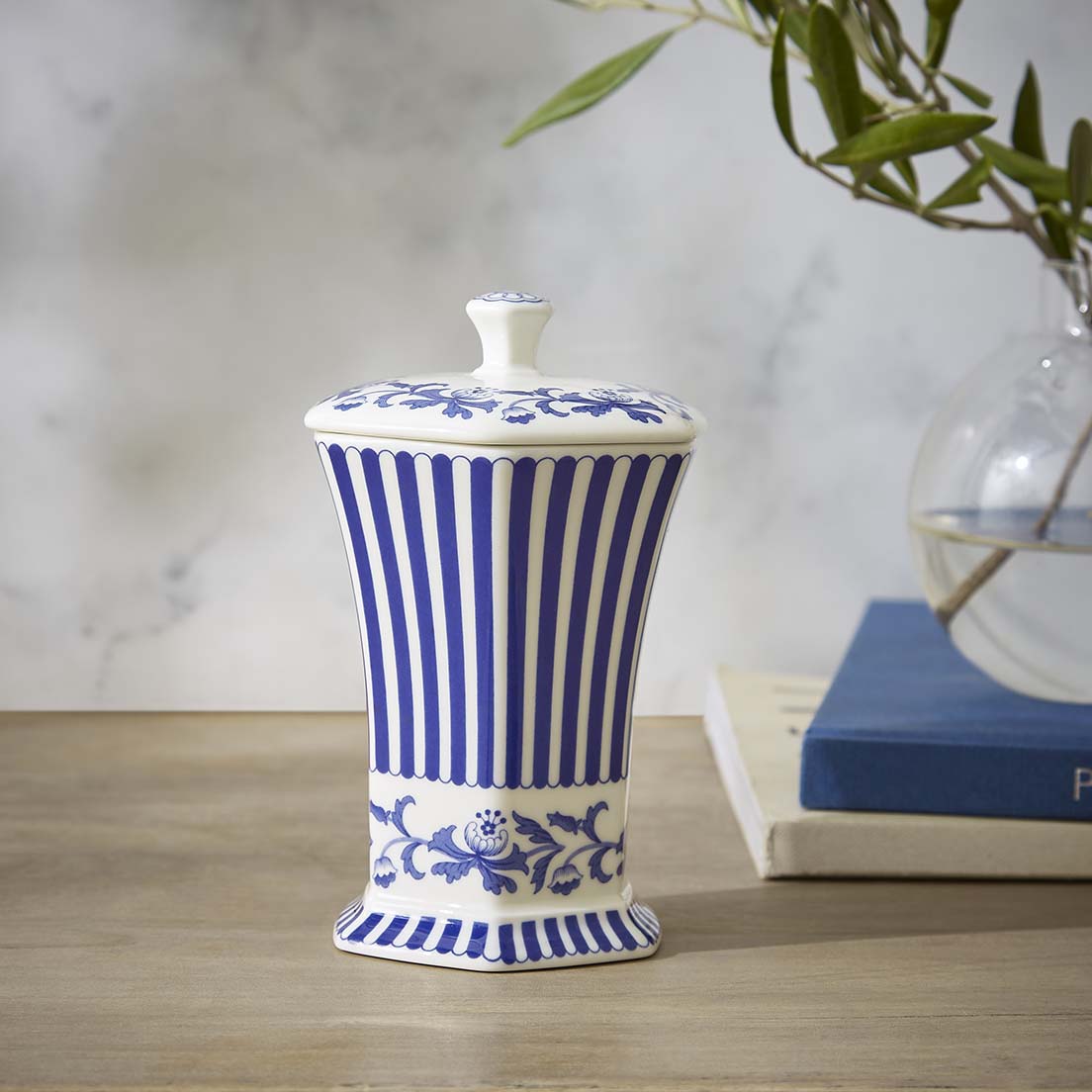 Steccato Mini Vase – Blue Italian Porcelain Floral & Stripe Design dinnerware CasaFenix